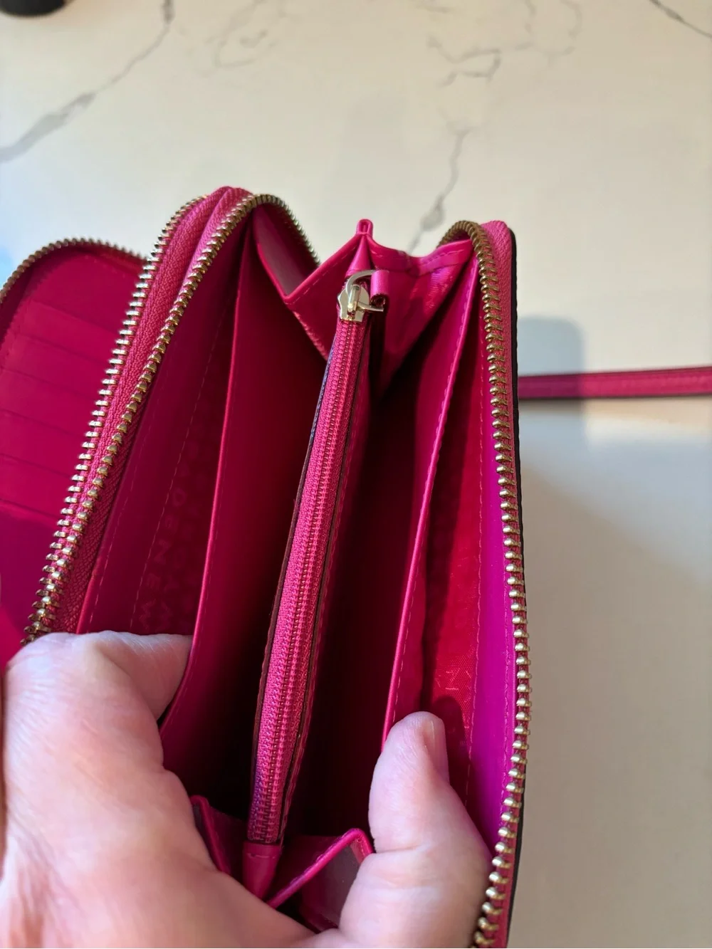 Kate Spade Double Zip Continental Saffiano Wristlet Sweetheart Pink Gold Metal